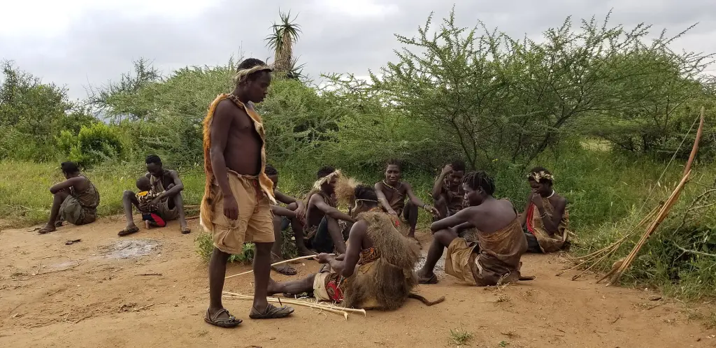 In the morning at hadzabe tribe village